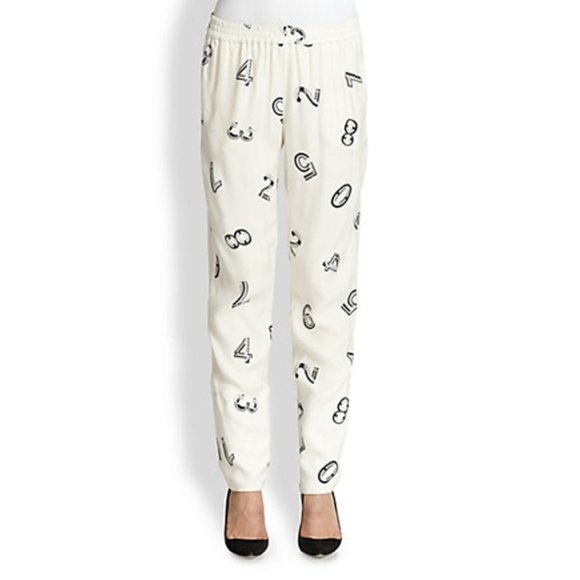 See by Chloé Ivory Number Print Woven Track Pants - Picture 1 of 9